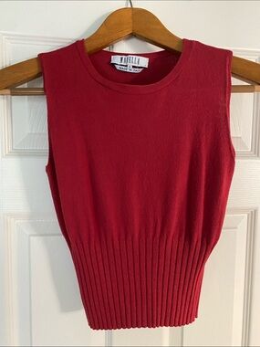 MARELLA Crimson Red Sleeveless Ribbed-Knit Tank Top